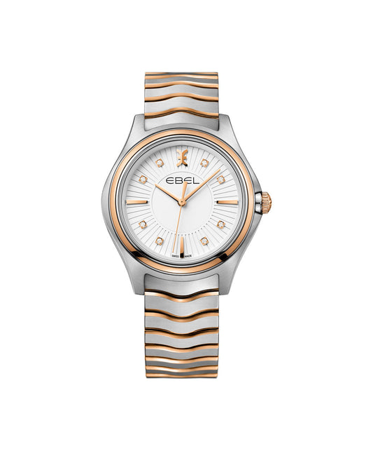 Ebel Wave Grande 35mm Two Tone Diamond Dial On Bracelet Ladies Watch 1216306