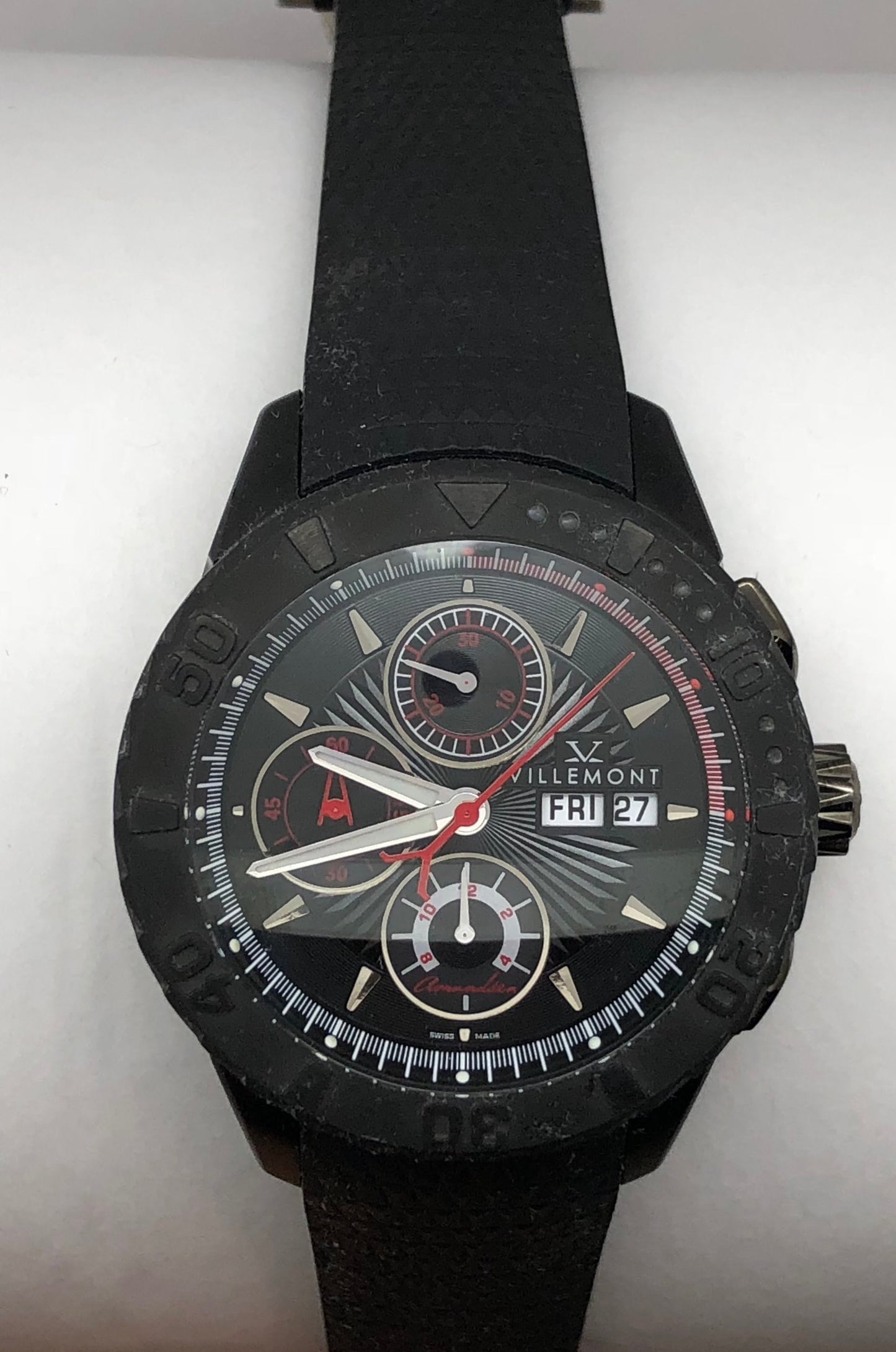 Villemont Seas Chrono Automatic PVD Black Dial On Rubber Strap Men's Watch 1049.003