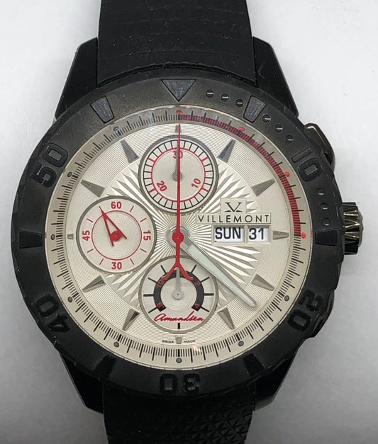 Villemont Seas Chrono Automatic PVD Black Silver Dial Men's Watch 1049.005