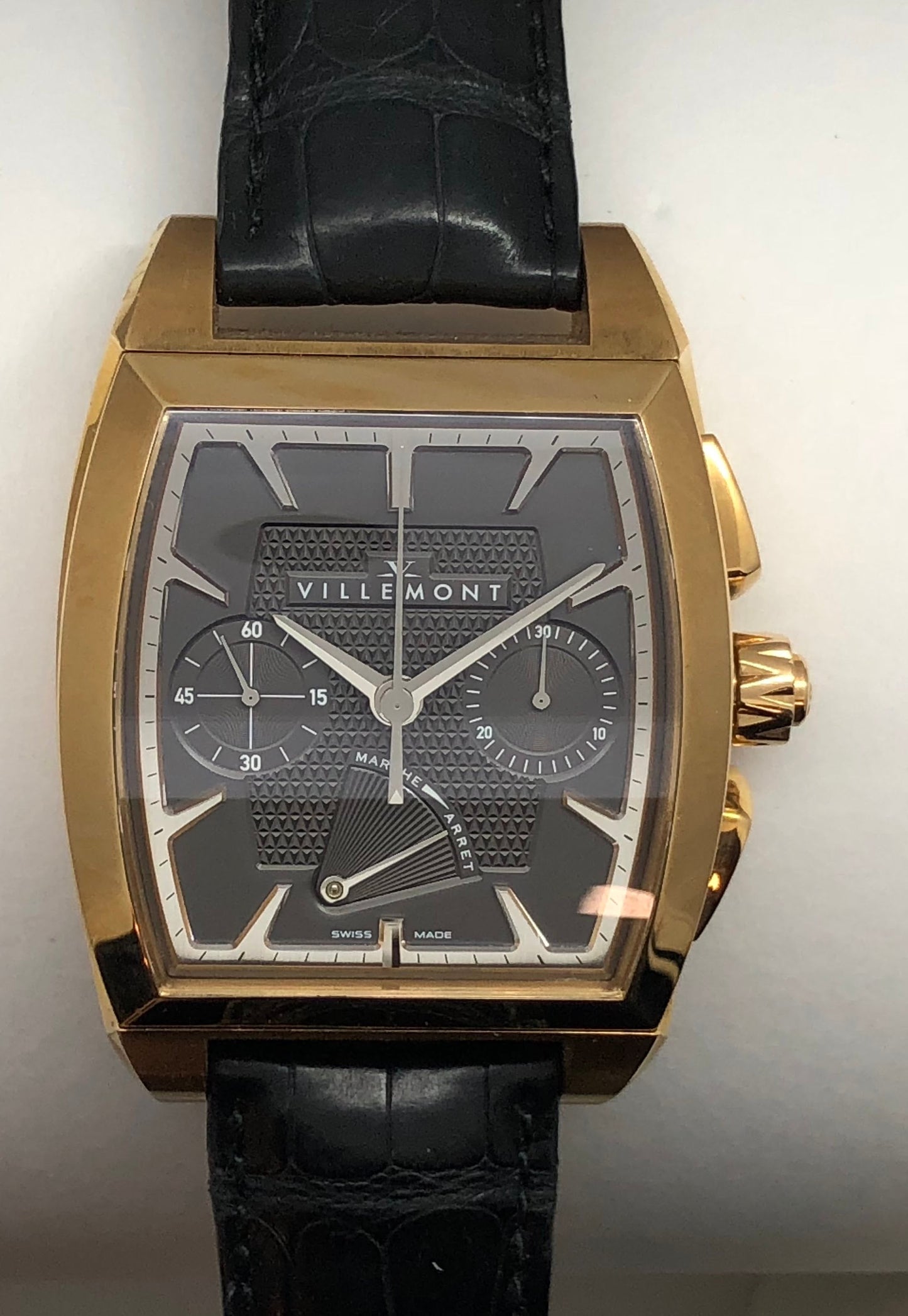 Villemont Night Hawk Chrono Automatic 18KT Rose Gold Black Dial On Strap Men's Watch 4010.000