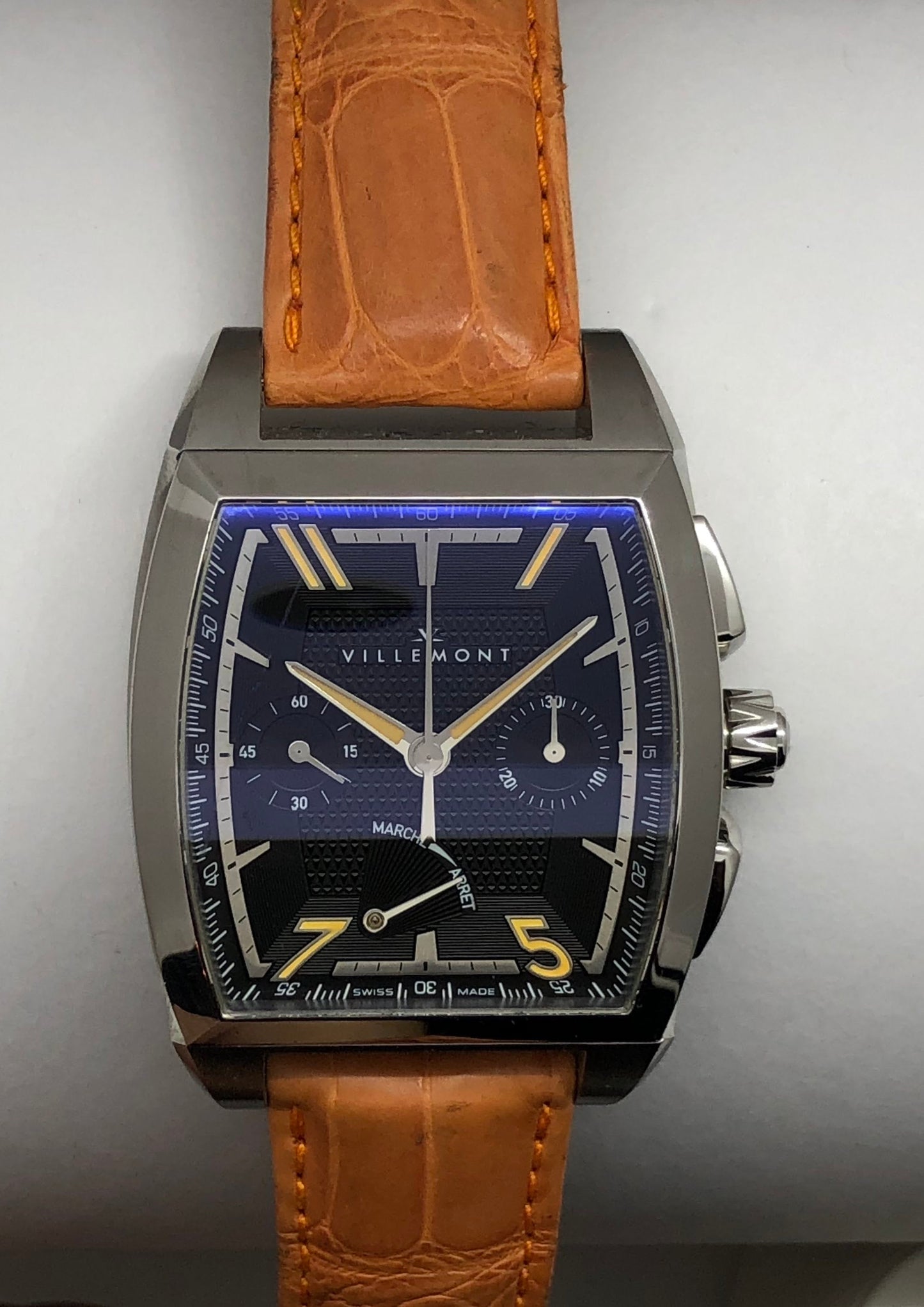 Villemont Night Hawk Chrono Automatic Stainless Steel Black Dial On Strap Men's Strap 4010.005