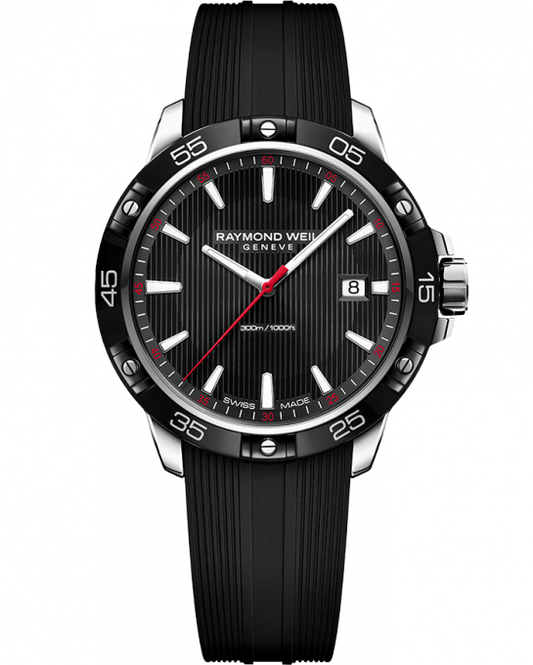 Raymond Weil Tango 300 41mm Quartz Stainless Steel Black Dial Black Bezel On Rubber Strap Men's Watch 8160-SR1-20001
