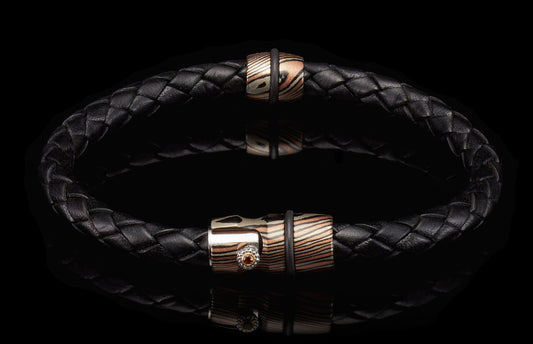 William Henry Braided leather Bracelet With Bead & Bolt Action Clasp Large Size LB1-M-LG