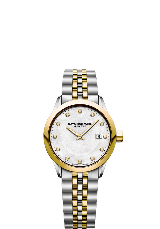 Raymond Weil Freelancer 29mm Two Tone MOP Diamond Dial On Bracelet Ladies Watch 5629-STP-97081