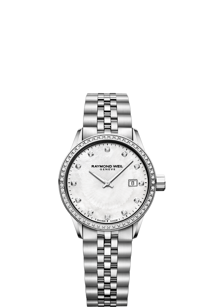 Raymond Weil Freelancer 29mm Stainless Steel MOP Diamond Dial Diamond Bezel On Bracelet Ladies Watch 5629-STS-97081