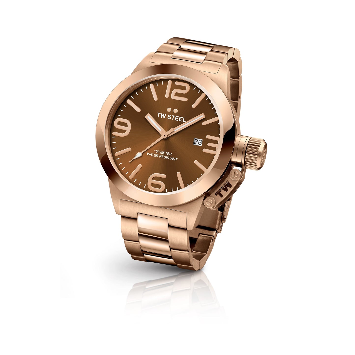 TW Steel Canteen 45mm Steel PVD Rose Gold Plated Sunray Brown On Bracelet CB191