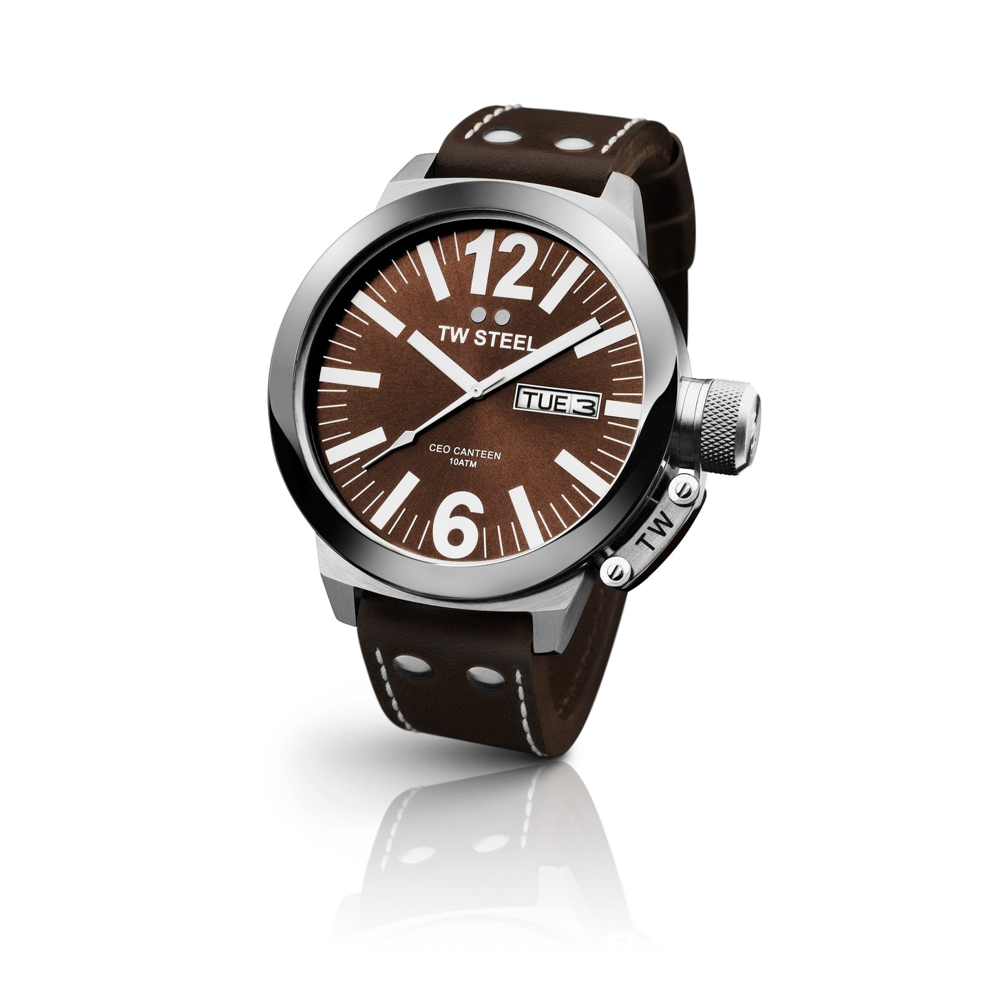 TW Steel CEO Canteen 45mm Steel Brown On Leather Strap CE1009