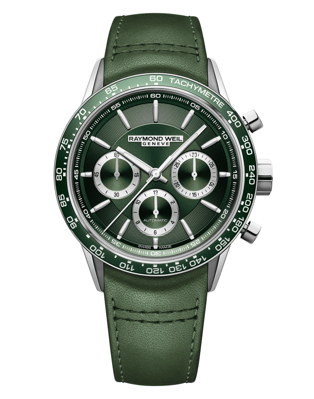 Freelancer Men's Automatic Chronograph Green Dial Leather Strap Watch, 43.5mm