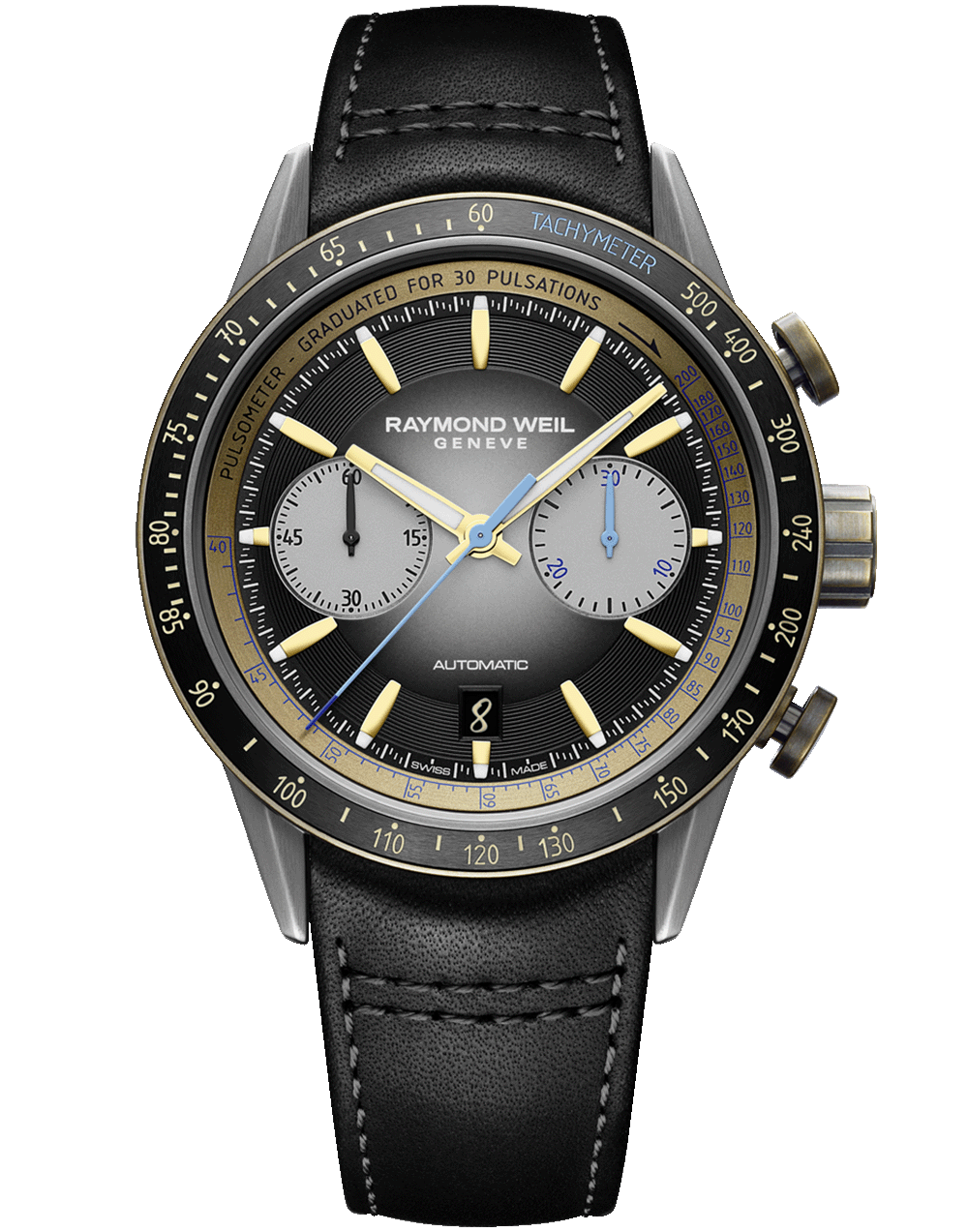 Freelancer Men's Automatic Chronograph Bi-compax Bronze and Titanium Leather Watch, 43.5MM