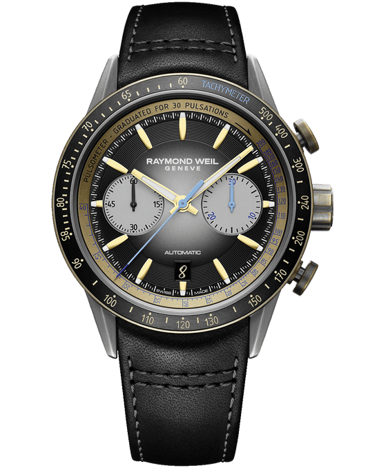 Freelancer Men's Automatic Chronograph Bi-compax Bronze and Titanium Leather Watch, 43.5MM