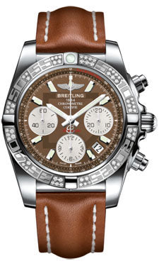 Breitling Chronomat 41 Steel Diamond Bezel - Leather Strap - Tang AB0140AA/Q583-leather-gold-tang Men's Watch