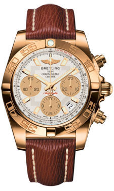 Breitling Chronomat 41 Rose Gold Polished Bezel - Sahara Leather Strap HB014012/G713-sahara-brown-tang Men's Watch