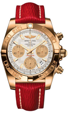 Breitling Chronomat 41 Rose Gold Polished Bezel - Sahara Leather Strap HB014012/G713-sahara-red-tang Men's Watch