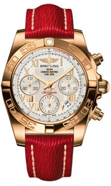 Breitling Chronomat 41 Rose Gold Polished Bezel - Sahara Leather Strap HB014012/G759-sahara-red-tang Men's Watch