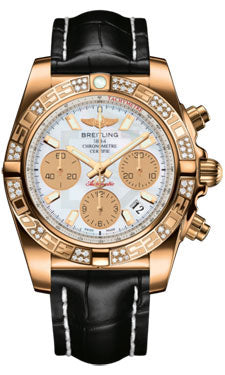 Breitling Chronomat 41 Rose Gold Diamond Bezel - Croco Strap - Tang HB0140AA/A722-croco-black-tang Men's Watch