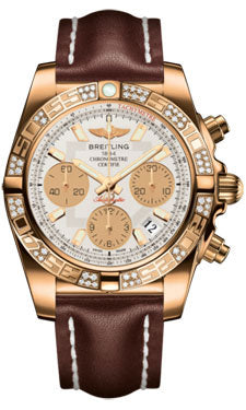 Breitling Chronomat 41 Rose Gold Diamond Bezel - Leather Strap - Deployant HB0140AA/G713-leather-brown-deployant Men's Watch