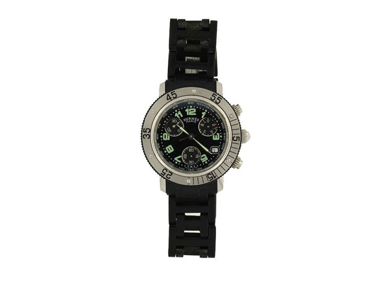 Hermes Clipper Chronograph Diver Stainless Steel Black dial On Black Rubber Bracelet Unisex Watch CL29153313-770-NA