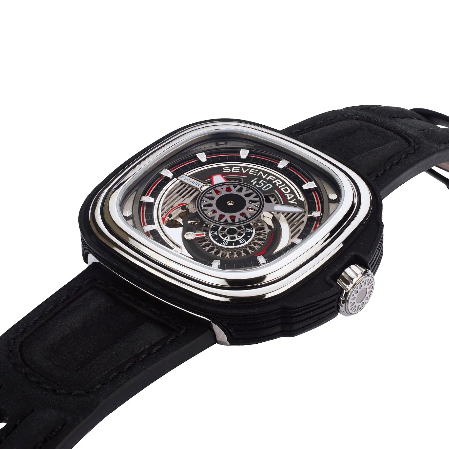 SevenFriday P Series Limited Edition Automatic Stainless Steel Black/Silver Dial On Strap Men's Watch P3/C