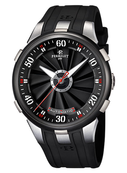 Perrelet Turbine XL Automatic Steel Titanium With PVD Black Bezel Black Dial On Rubber A1050/1