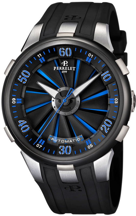 Perrelet Turbine XL Automatic Steel Titanium With PVD Black Bezel Black/Blue Dial On Rubber A1050/5