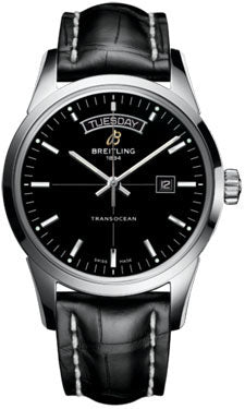 Breitling Transocean Day & Date A4531012/BB69 Black Croco Tang Mens Watch