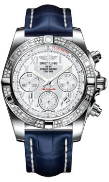Breitling Chronomat 41 Steel Diamond Bezel - Croco Strap - Deployant AB0140AA/A747-croco-blue-deployant Men's Watch