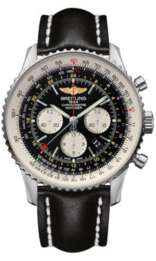 Breitling Navitimer GMT AB044121/BD24 Leather Black Strap Deployant Mens Watch