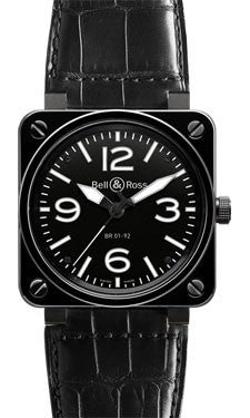 Men's Bell & Ross BR 01-92 Ceramic Black Alligator Watch