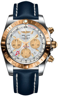 Breitling Chronomat 44 GMT CB042012/A739 Steel and Gold on leather-blue-deployant Men's Watch