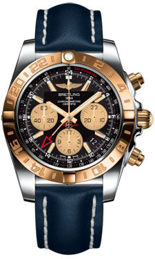 Breitling Chronomat 44 GMT CB042012/BB86 Steel and Gold on leather-blue-deployant Men's Watch