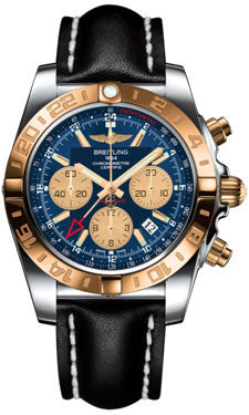 Breitling Chronomat 44 GMT CB042012/C858 Steel and Gold on leather-black-tang Men's Watch