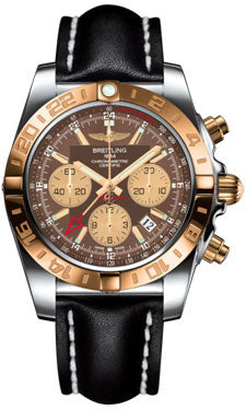 Breitling Chronomat 44 GMT CB042012/Q590 Steel and Gold on leather-black-tang Men's Watch