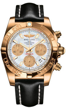 Breitling Chronomat 41 Rose Gold Polished Bezel - Leather Strap - Deployant HB014012/A722-leather-black-deployant Men's Watch