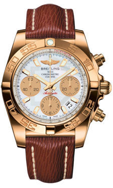 Breitling Chronomat 41 Rose Gold Polished Bezel - Sahara Leather Strap HB014012/A722-sahara-brown-tang Men's Watch