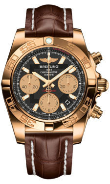 Breitling Chronomat 41 Rose Gold Polished Bezel - Croco Strap - Tang HB014012/BA53-croco-brown-tang Men's Watch
