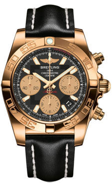 Breitling Chronomat 41 Rose Gold Polished Bezel - Leather Strap - Deployant HB014012/BA53-leather-black-deployant Men's Watch