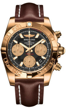 Breitling Chronomat 41 Rose Gold Polished Bezel - Leather Strap - Deployant HB014012/BA53-leather-brown-deployant Men's Watch
