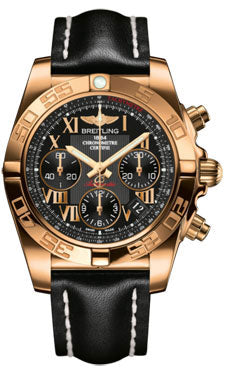Breitling Chronomat 41 Rose Gold Polished Bezel - Leather Strap - Tang HB014012/BC08-leather-black-tang Men's Watch