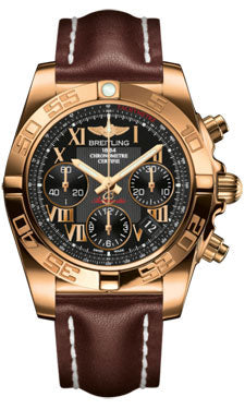 Breitling Chronomat 41 Rose Gold Polished Bezel - Leather Strap - Deployant HB014012/BC08-leather-brown-deployant Men's Watch