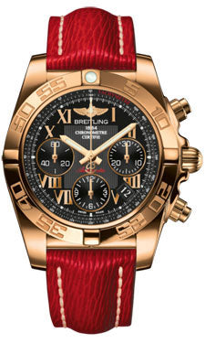 Breitling Chronomat 41 Rose Gold Polished Bezel - Sahara Leather Strap HB014012/BC08-sahara-red-tang Men's Watch